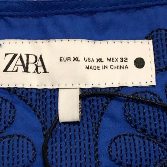 Zara Womens NWT Embroidered Short Dress Tunic Cobalt Blue XL Bloggers Fave BOHO - Picture 3 of 14